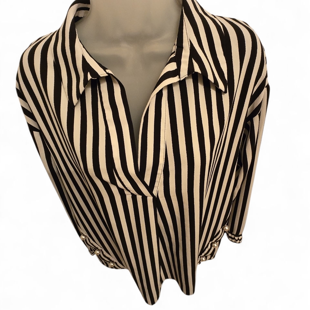 Zara Black and White Striped Button Down‎ Shirt